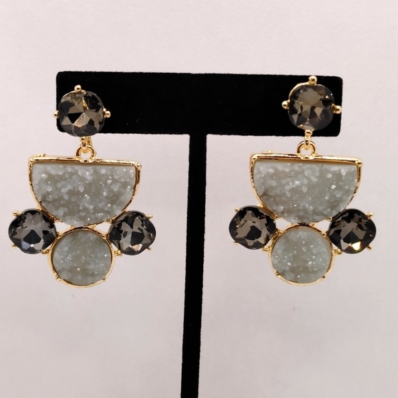 Grey Druzy Stone Drop Earrings - Picture 4 of 8